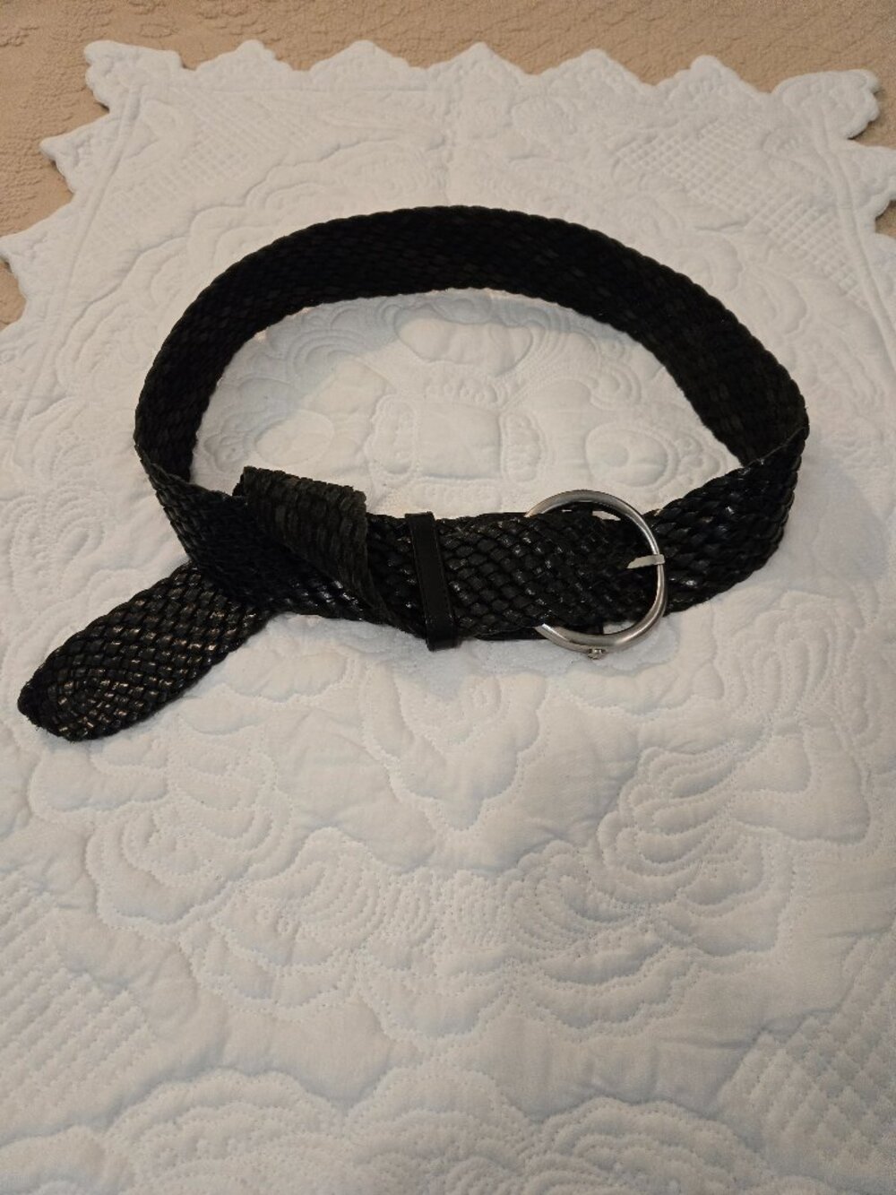 COLE HAAN Black Leather Braided Belt Size M 90s